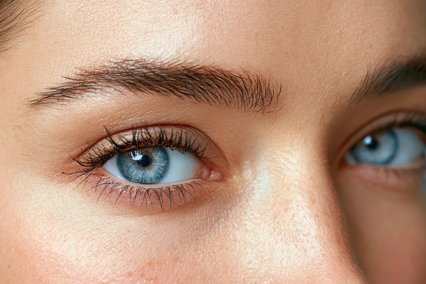 bright refreshed eyes Close up of a person with smooth skin and vibrant blue eyes